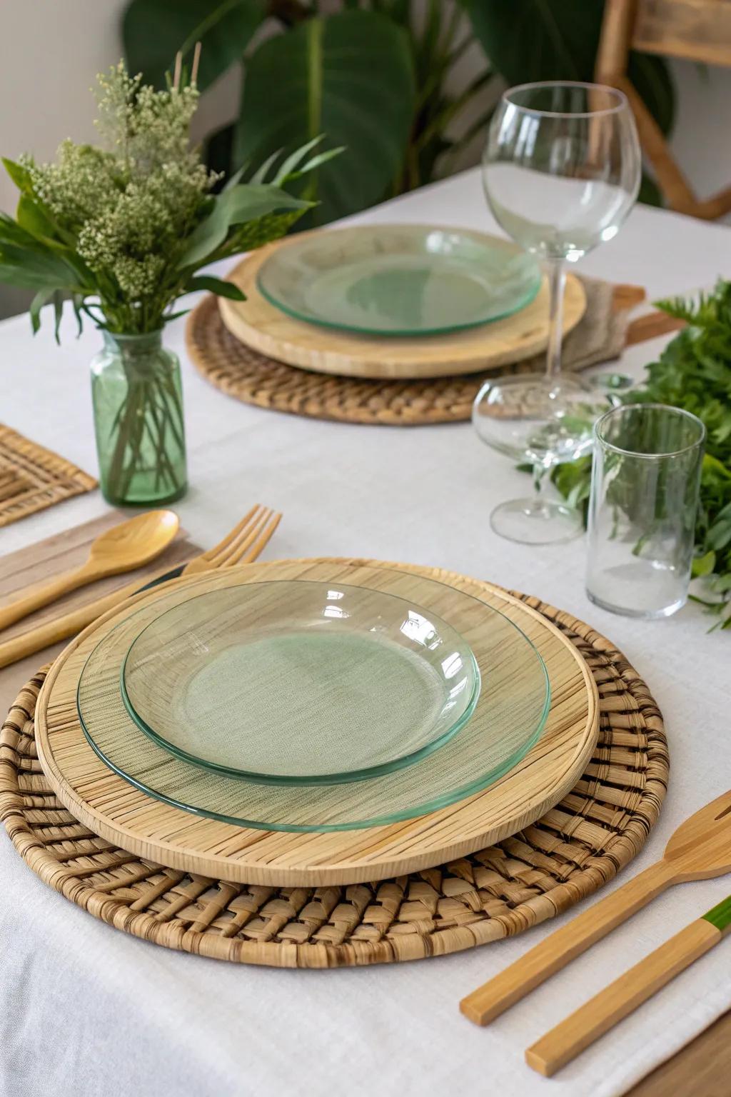 Eco-conscious table protectors constructed from bamboo and upcycled glass.