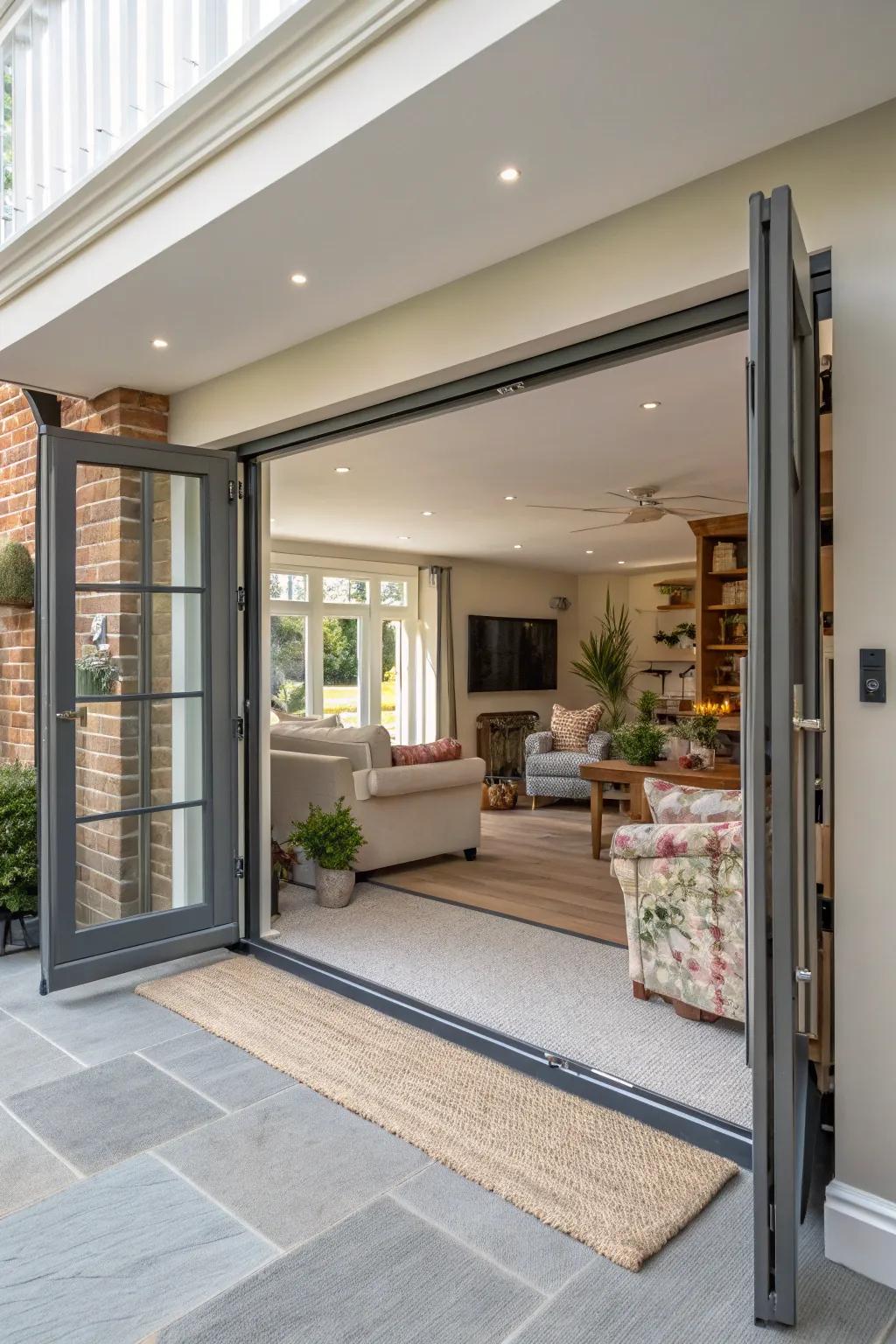 Folding doors offer flexibility in space application.