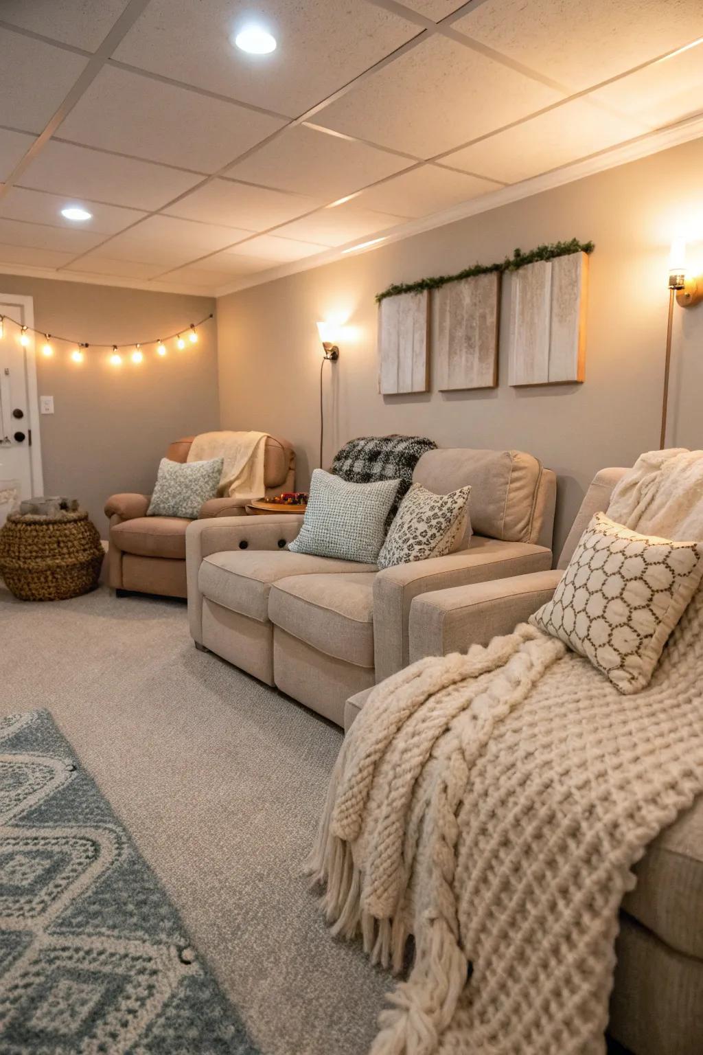 A serene den haven featuring soft neutrals and plush textures.