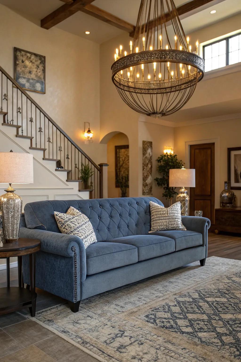 Striking brightening enhances the cerulean settee superbly.