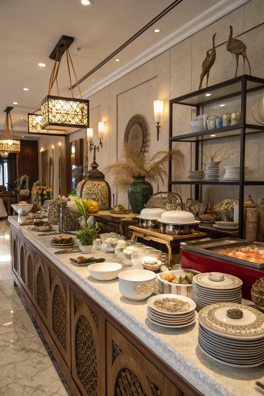 Unique artifacts turn this buffet into a conversation piece.