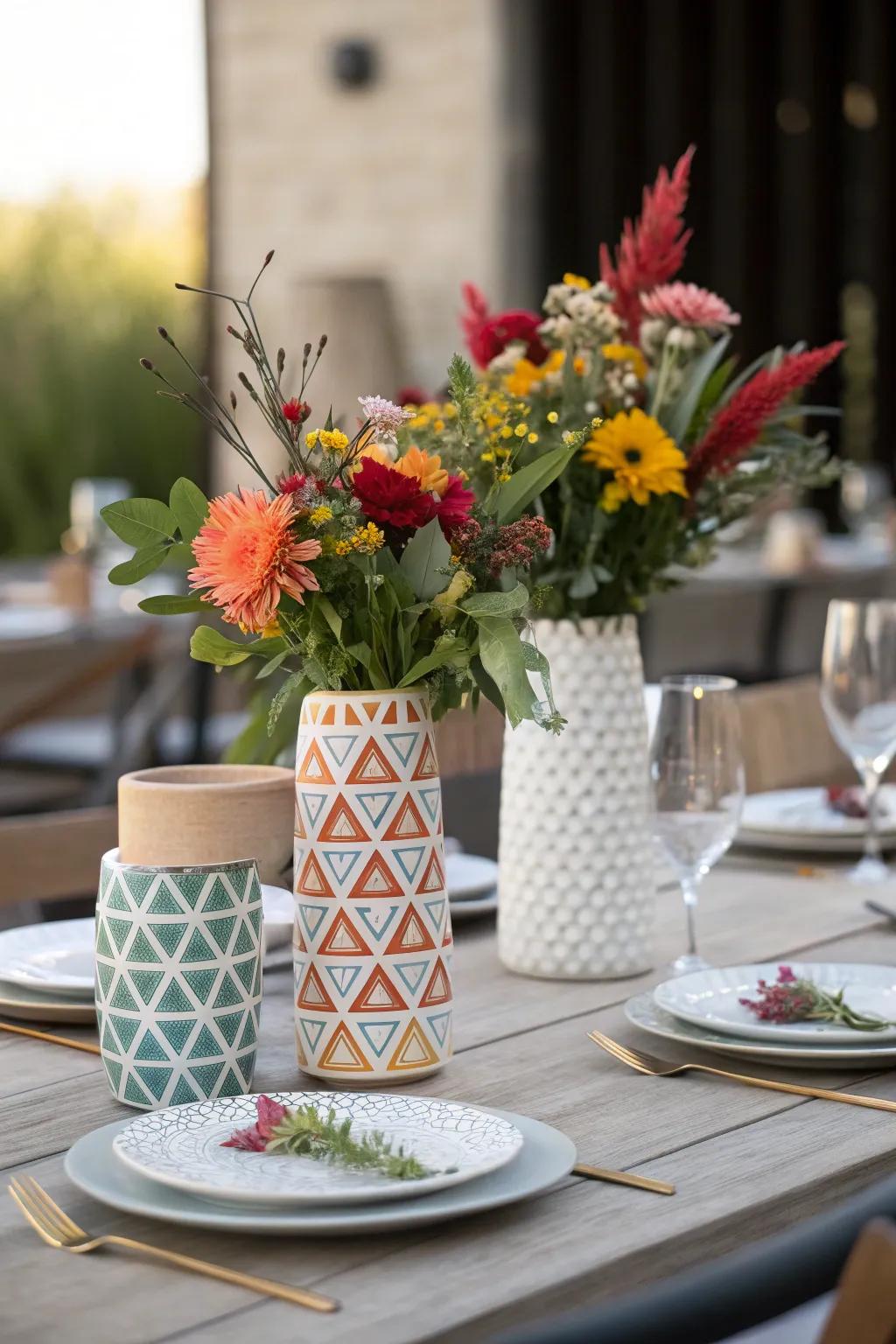 Intriguing forms introduce visual interest and a modern vibe to the dining table.