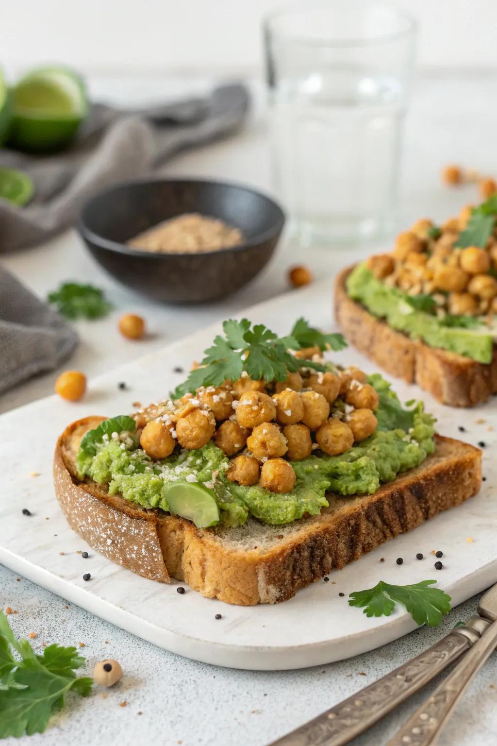 A delightful crushed chickpea and avocado, ideal for a light meal.