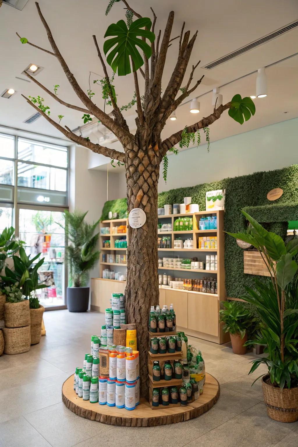 Reclaimed materials create sustainable and innovative displays.