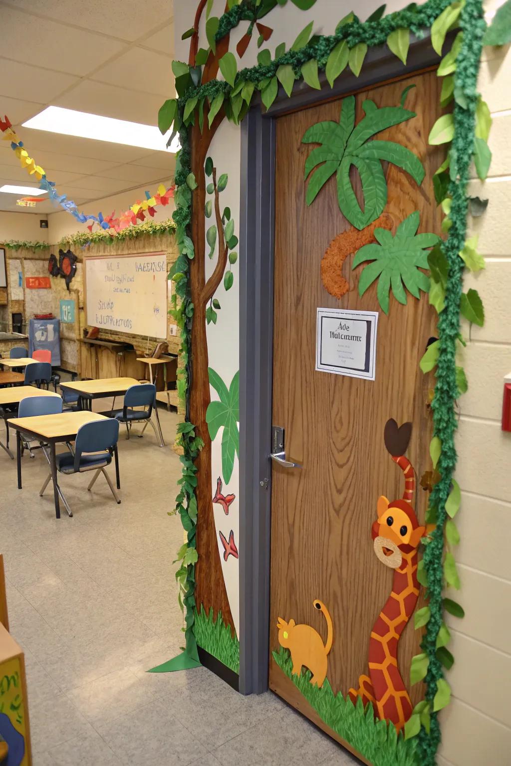 An entryway designed with a jungle theme that's full of adventure and excitement.