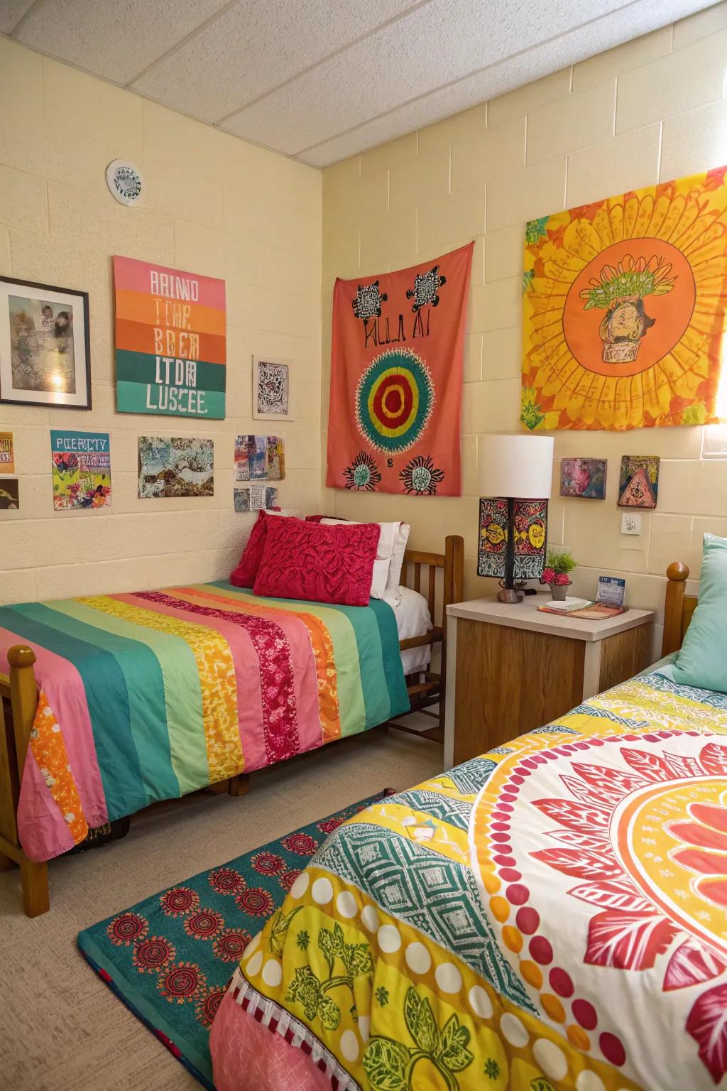 Bright colors create an artsy and vibrant room.