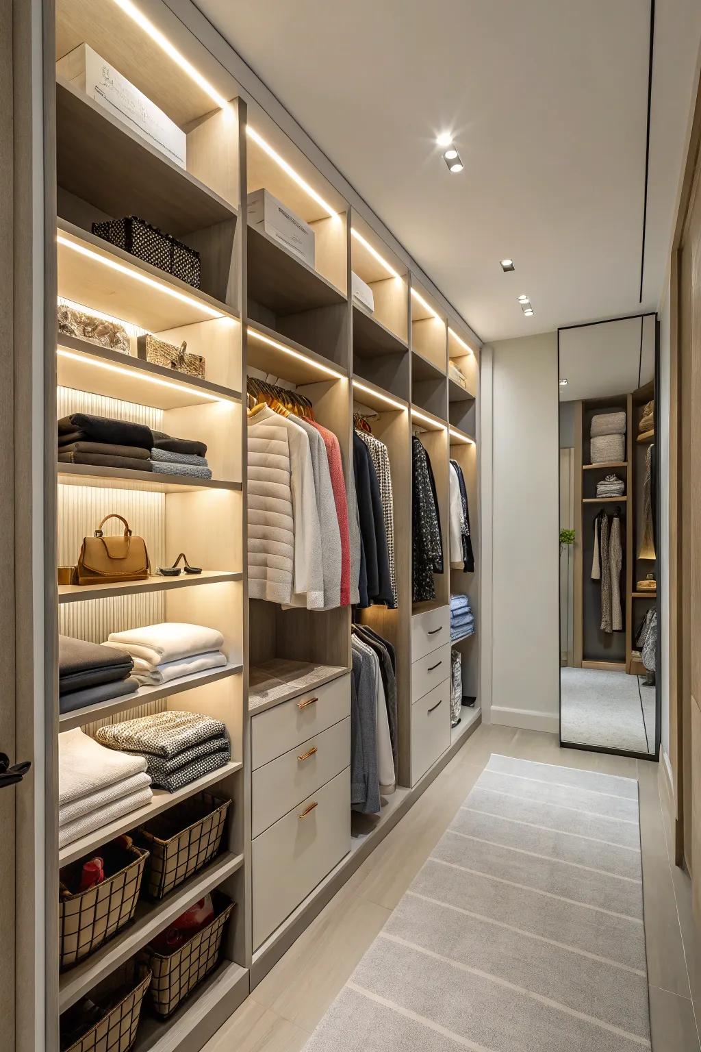 High-rise storing maximizes area while keeping essentials accessible.