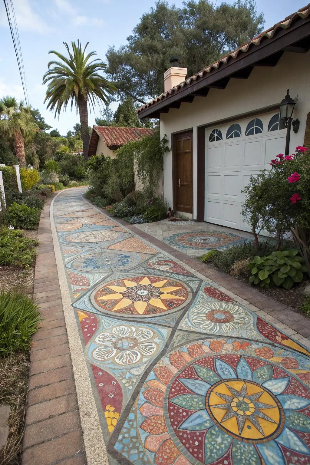 Using mosaic tiles, your driveway becomes a masterpiece.