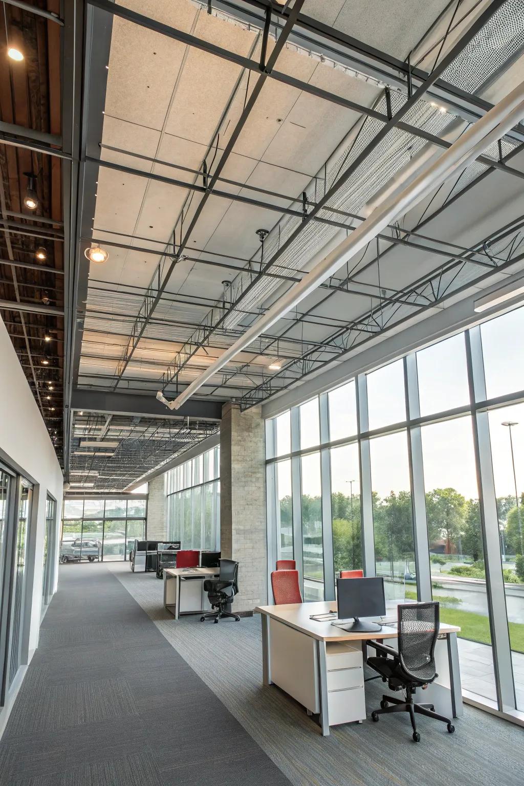 Mixed materials lead to contemporary ceiling designs.