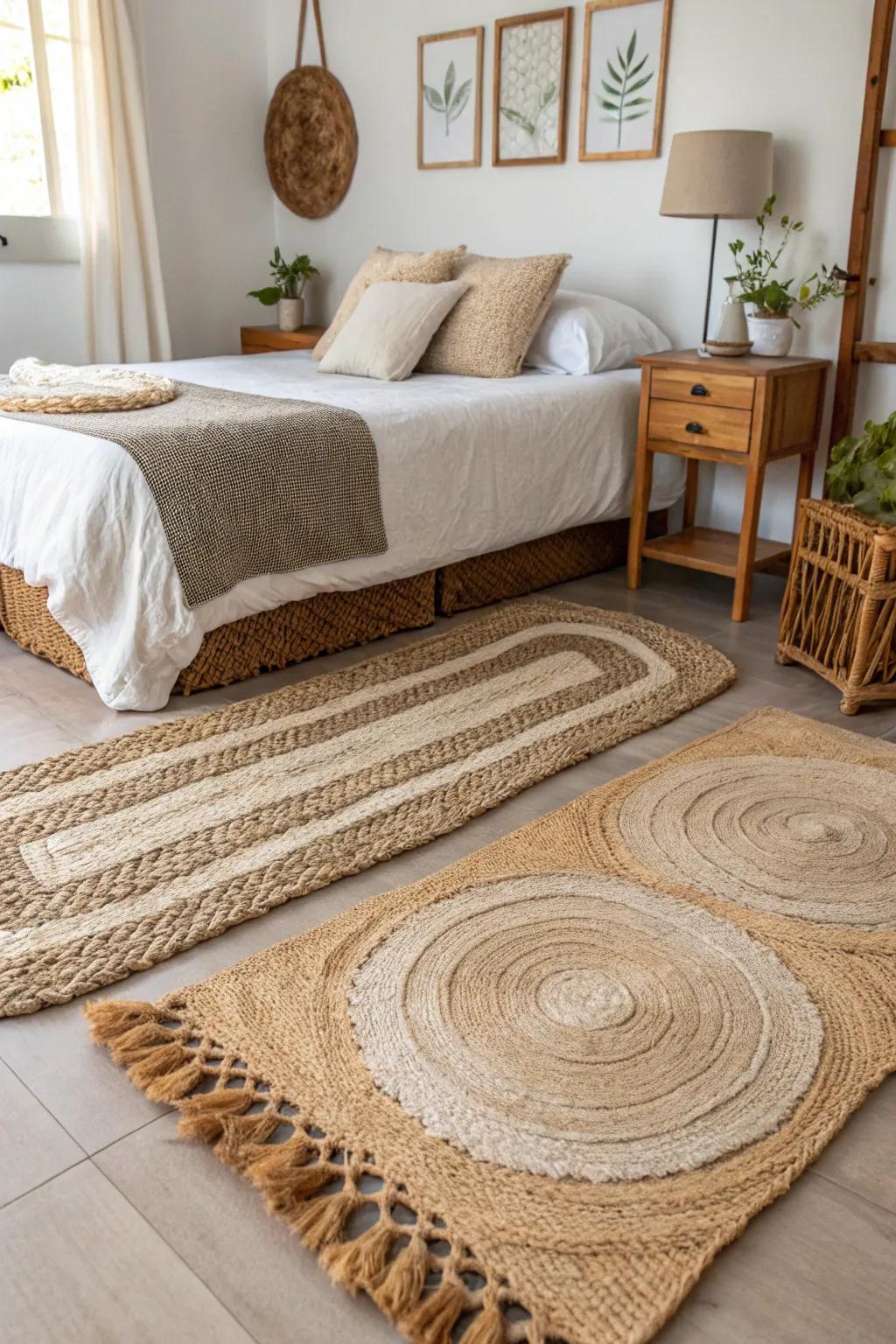 Innate fiber floor coverings inject grounding texture.