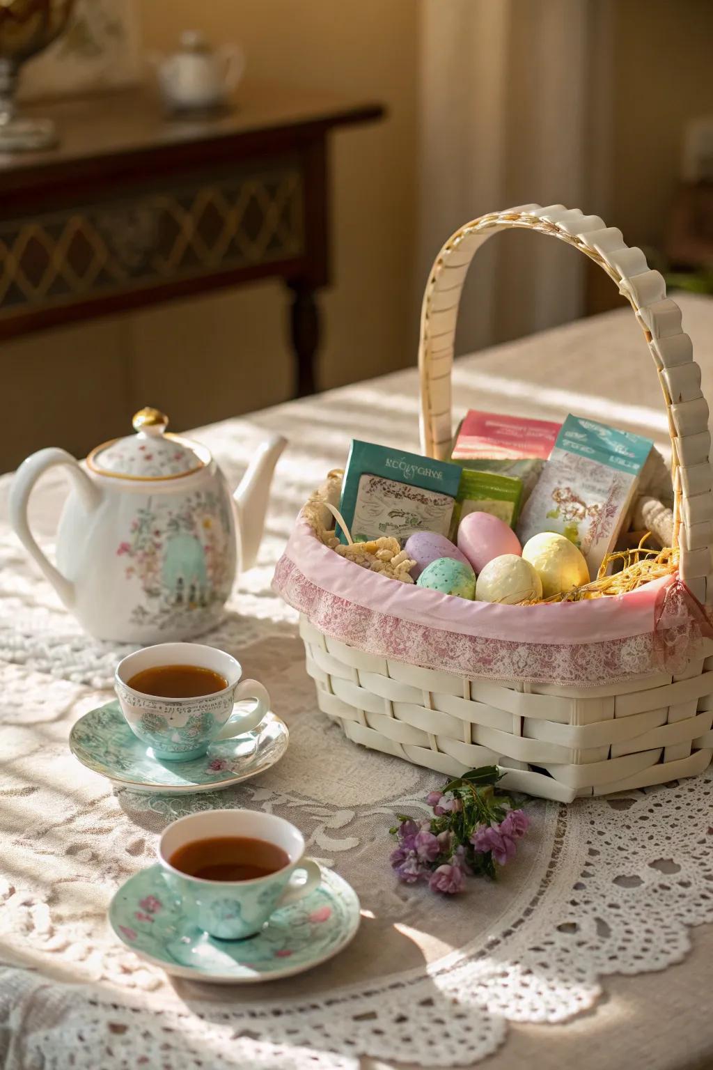 Create a peaceful tea experience with this Easter basket.