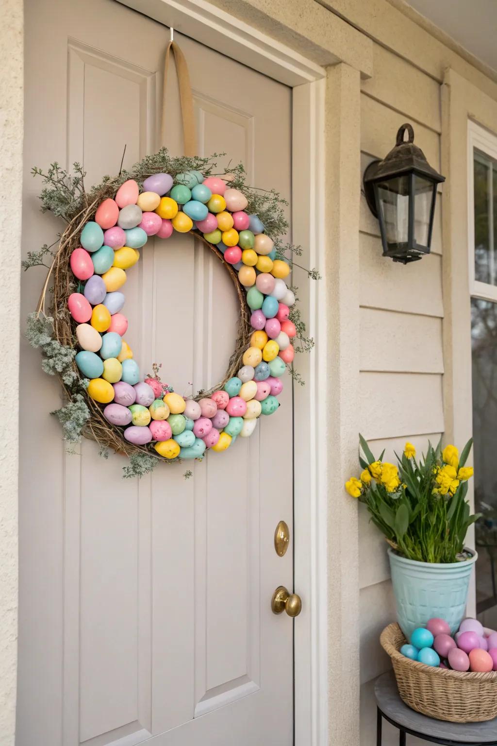 A radiant egg circlet conveys vibrant Easter exuberance to the portal.