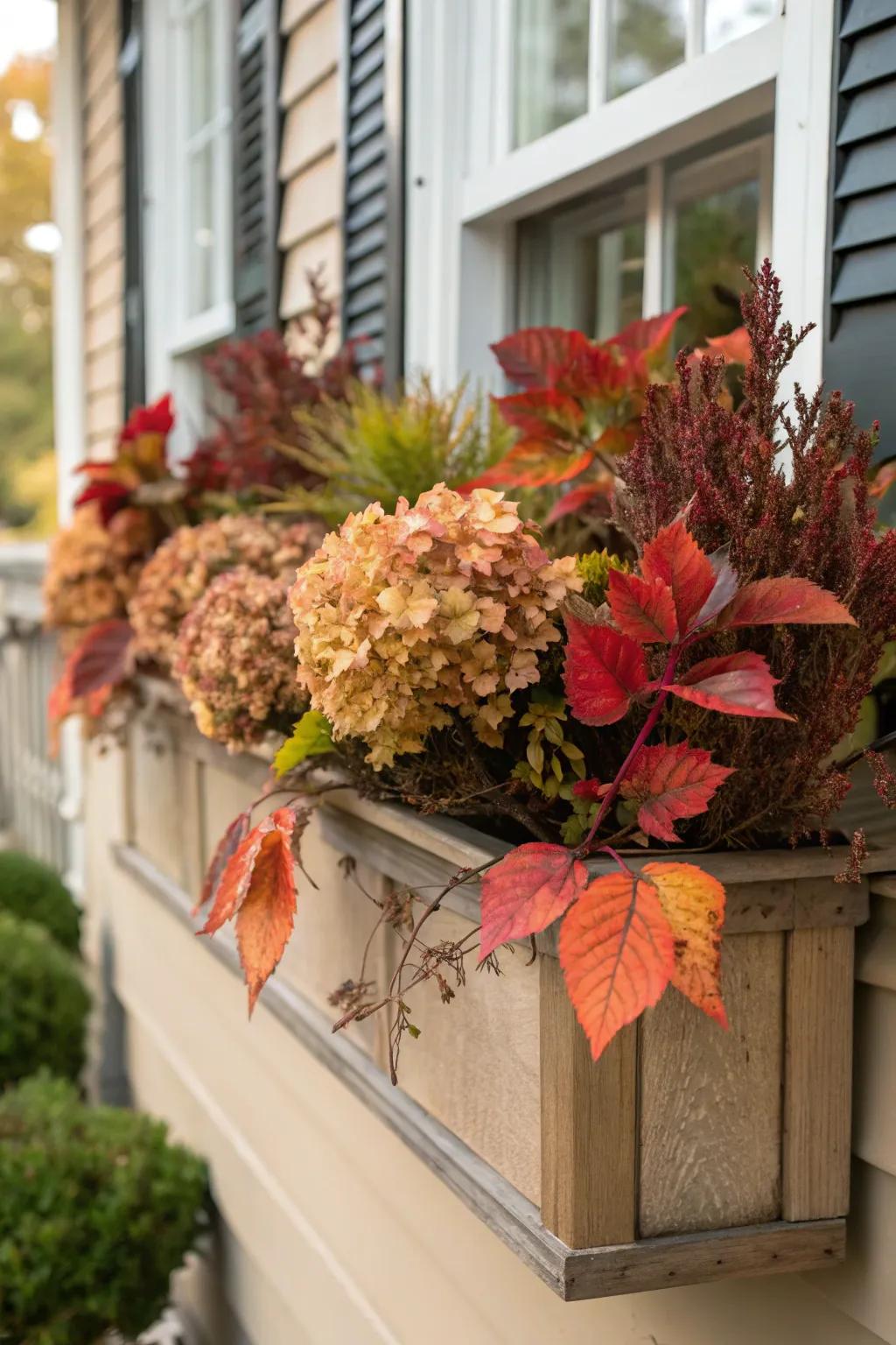 Dried hydrangeas add vintage charm.