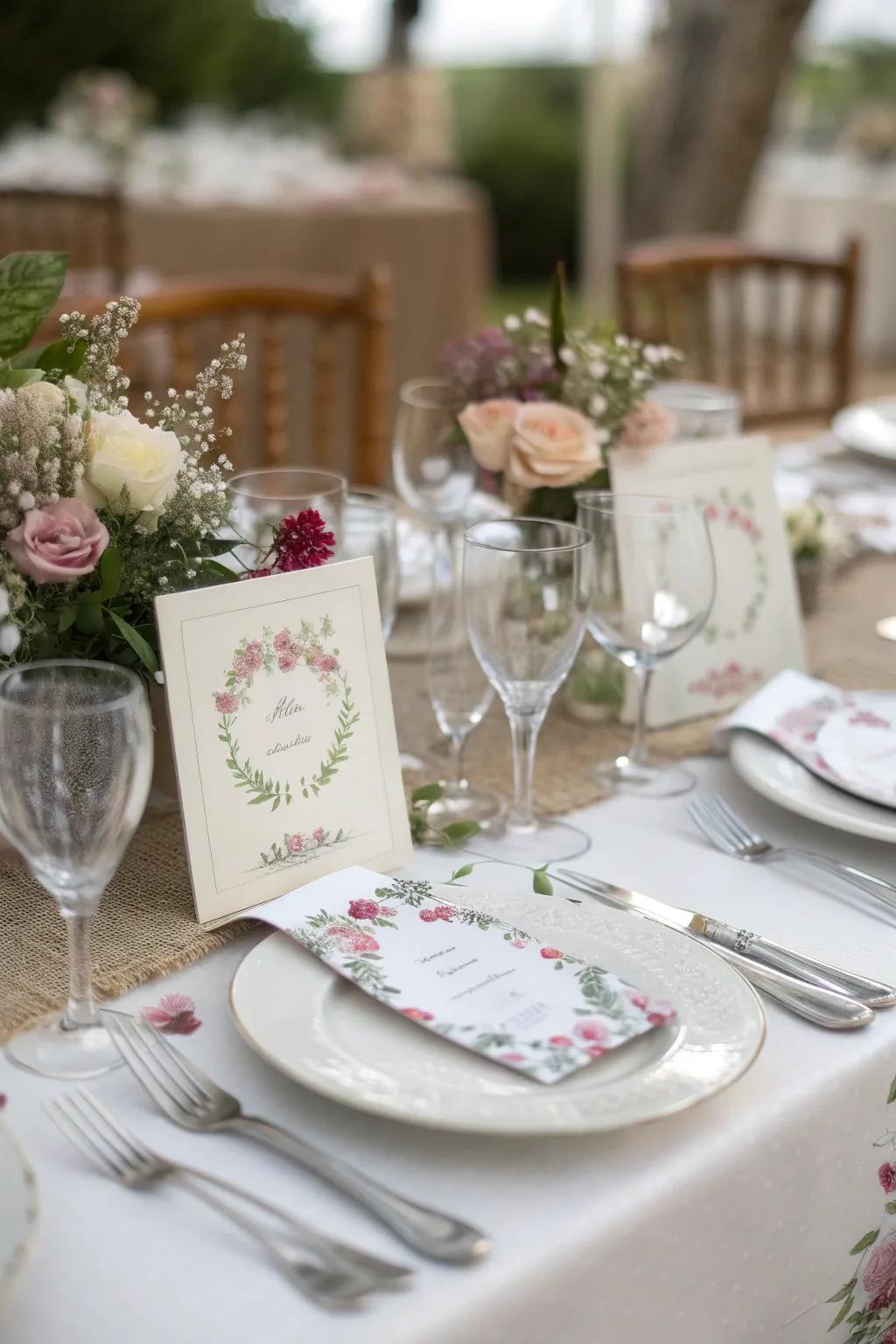 Individualized seating cards contribute a thoughtful feature.