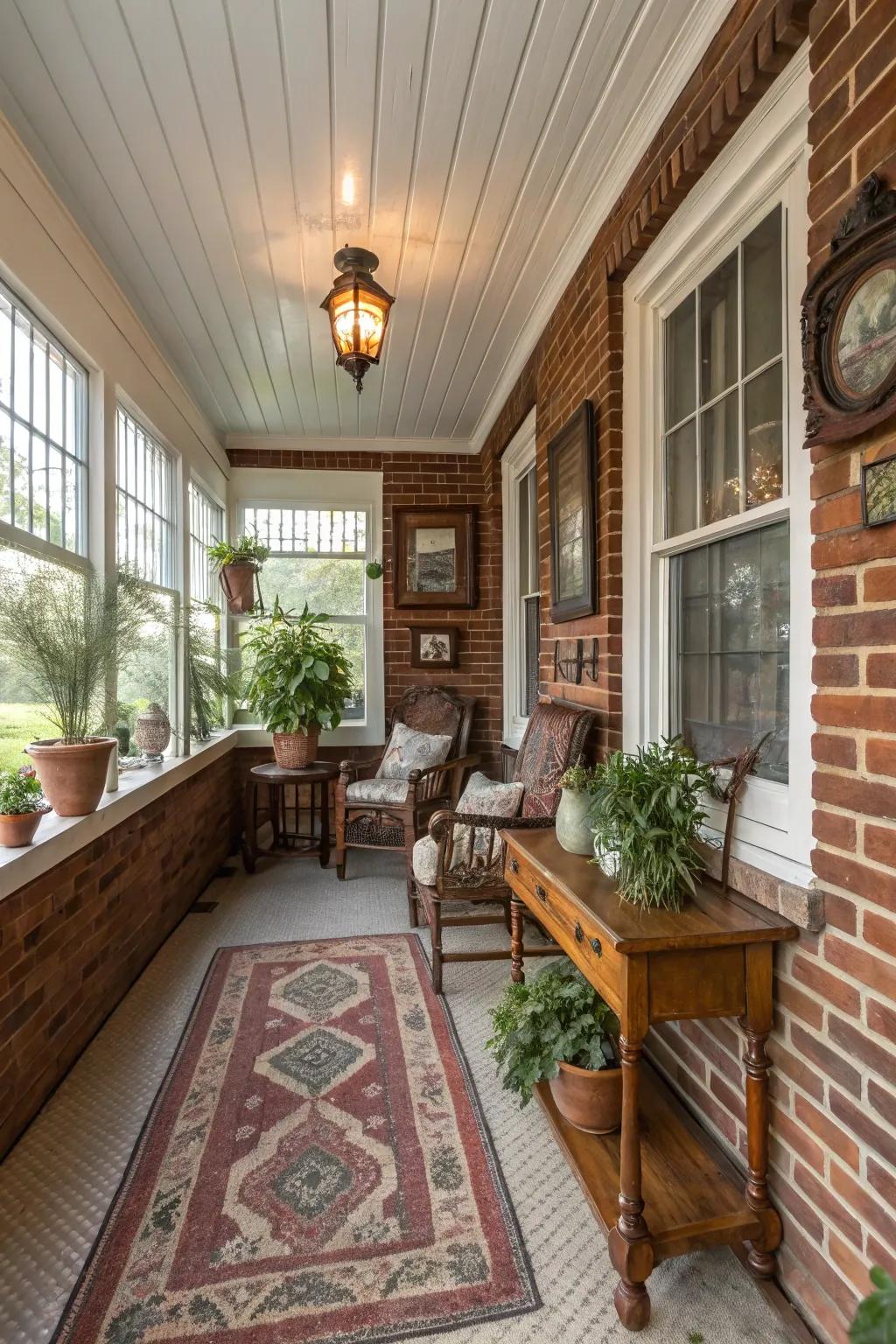 An ageless sheltered porch featuring traditional block cladding.
