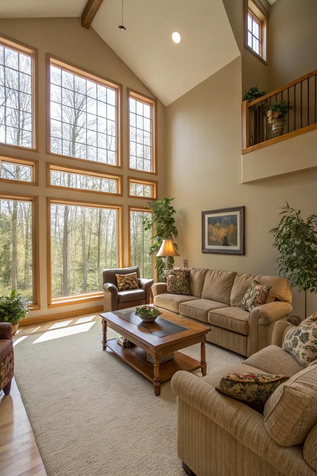 An open design amplifies the airy sensation of this living space with European influences.