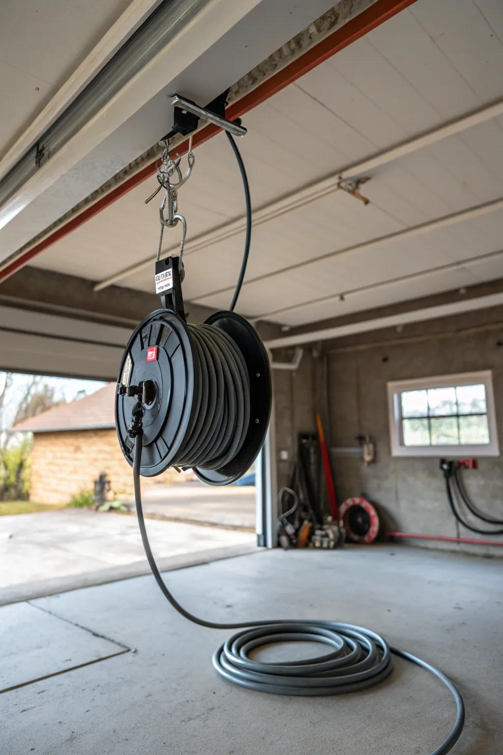 A retractable reel ensures leads are ready for use and free of clutter.