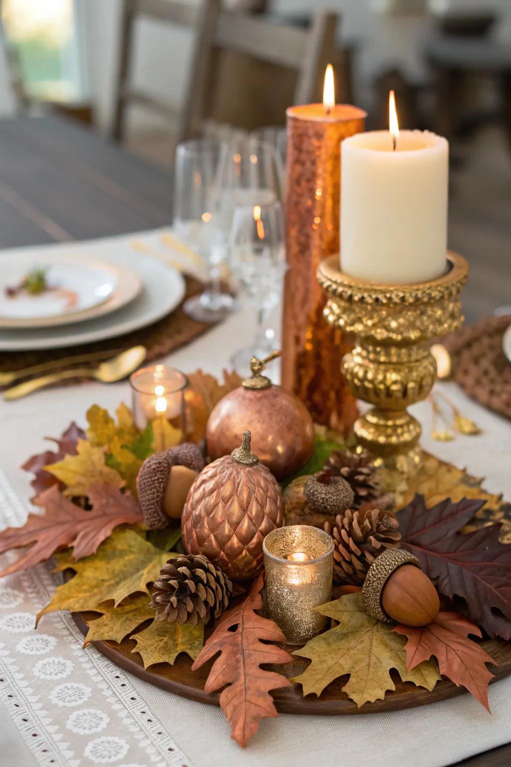 Metallic features contribute unforeseen sophistication to your autumnal table.
