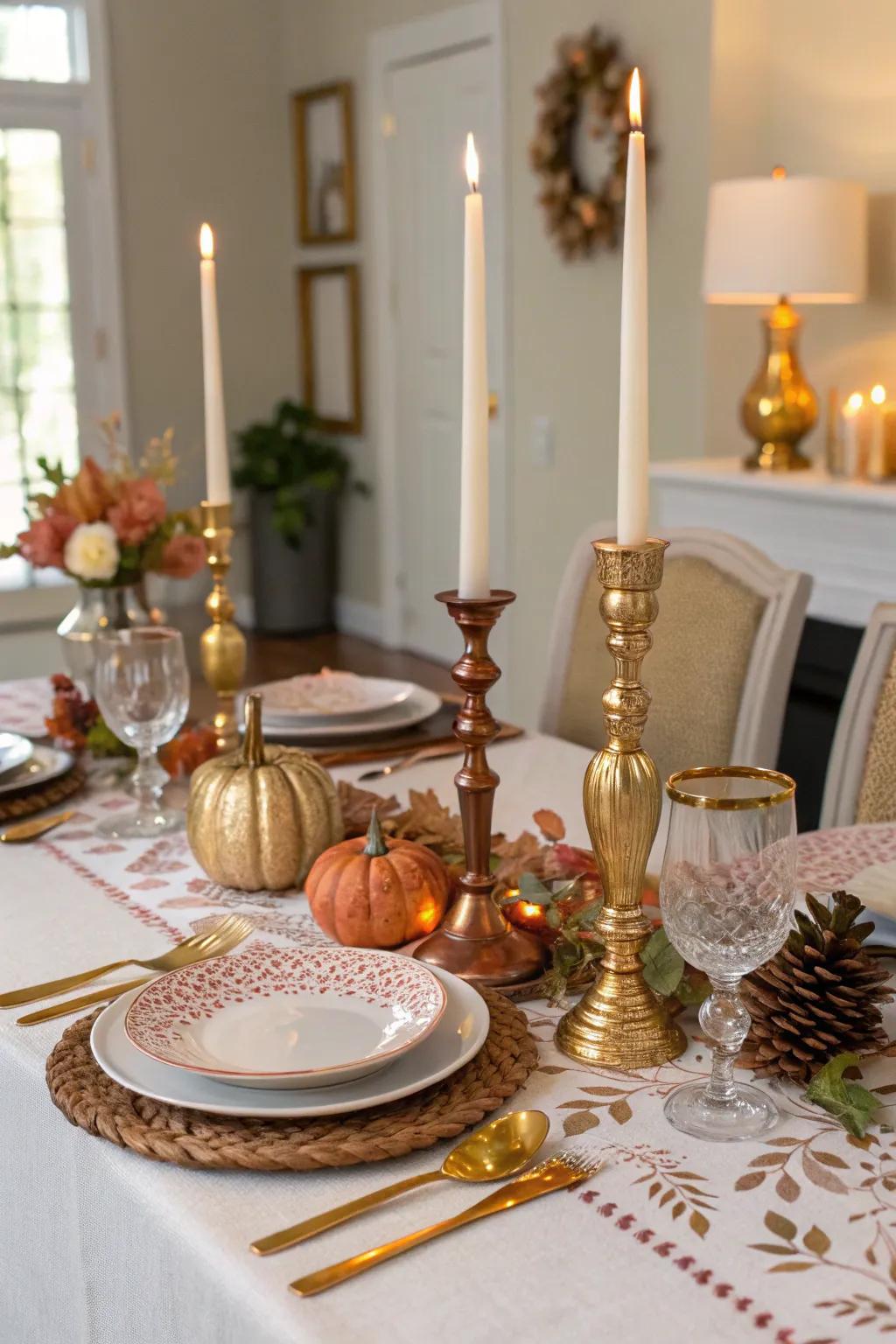 Metallic accents add a sophisticated detail to fall decor.