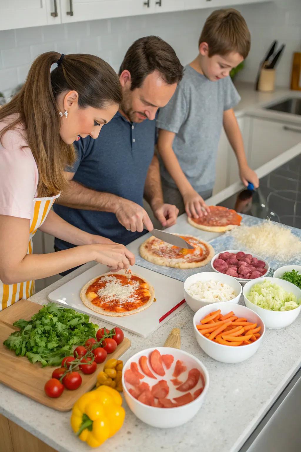 A lovely DIY pizza night with customized creations.