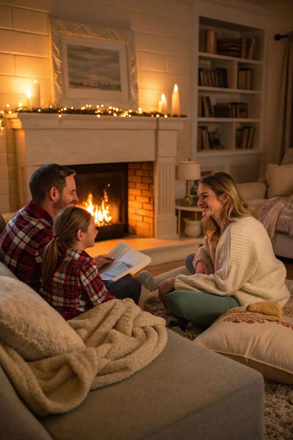 Record affection and closeness by the hearth.