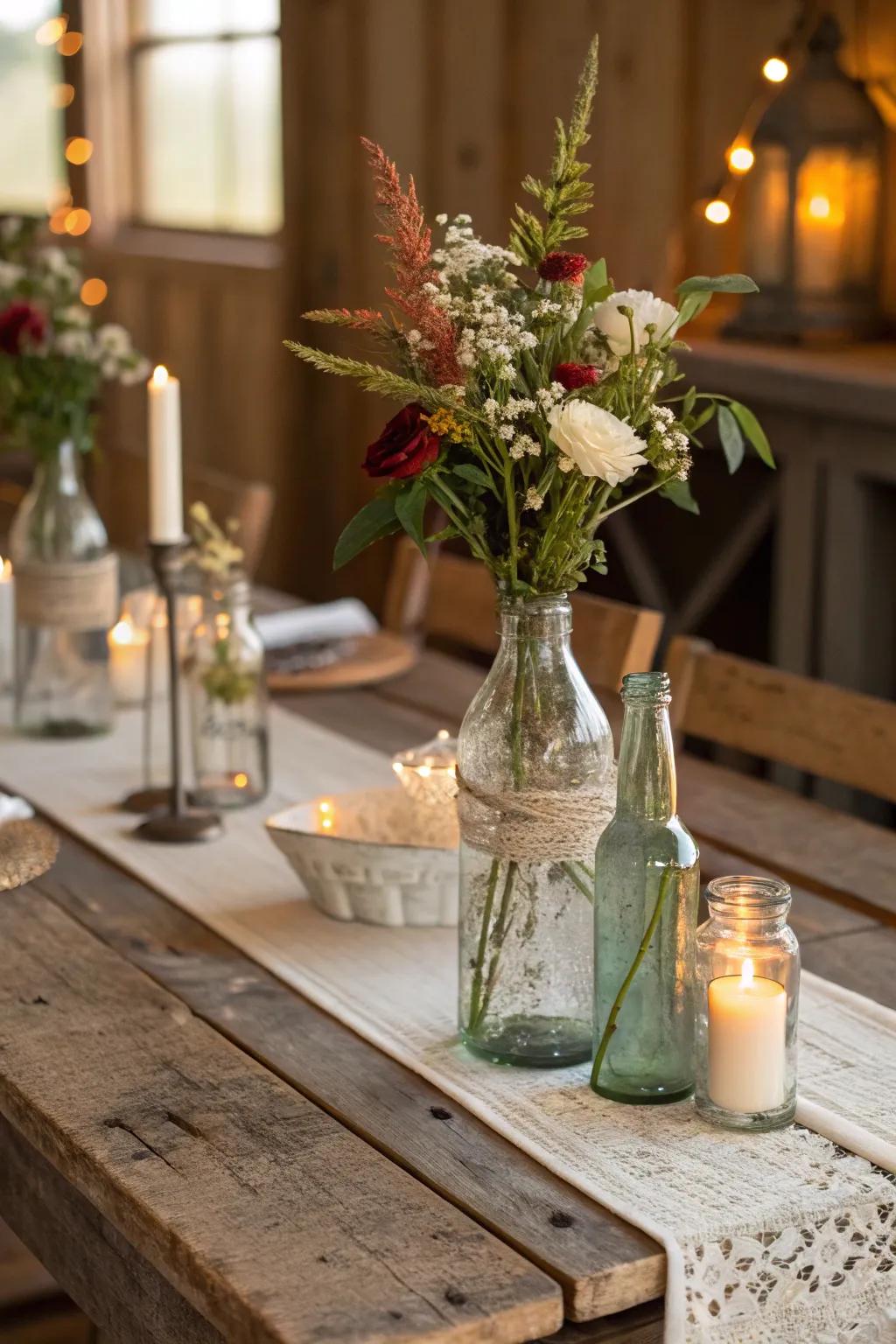 Unique glassware adds a farmhouse touch.