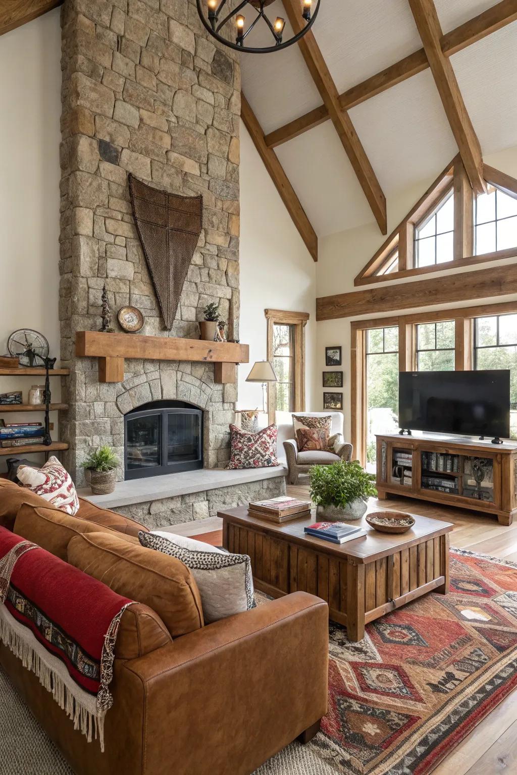 An eclectic mix of textures in a farmhouse living space.
