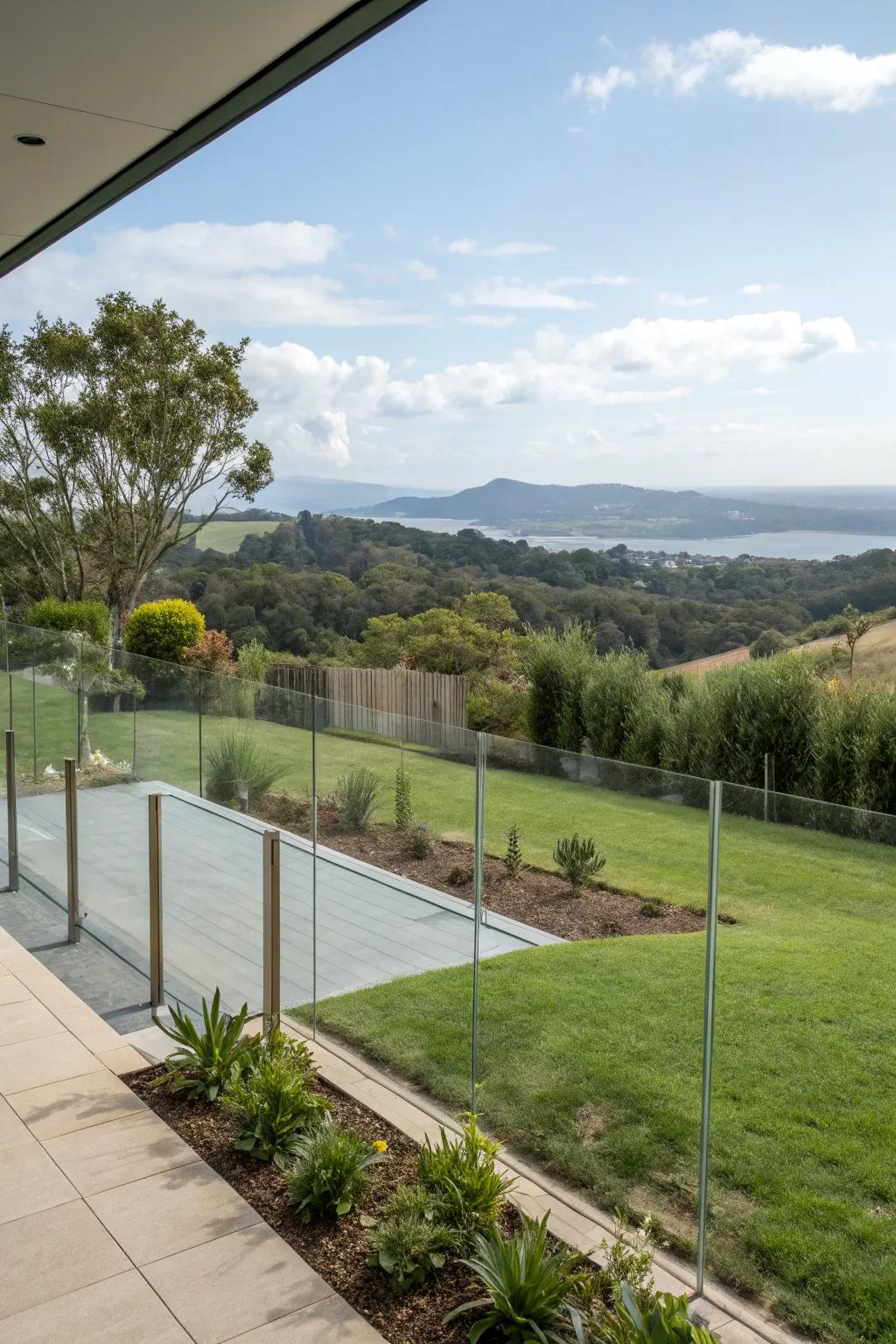 Glass panel fences extend a contemporary and unobstructed vista.