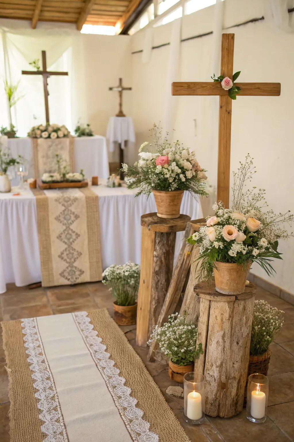 Simple carved elements add charm and warmth to the overall decor.