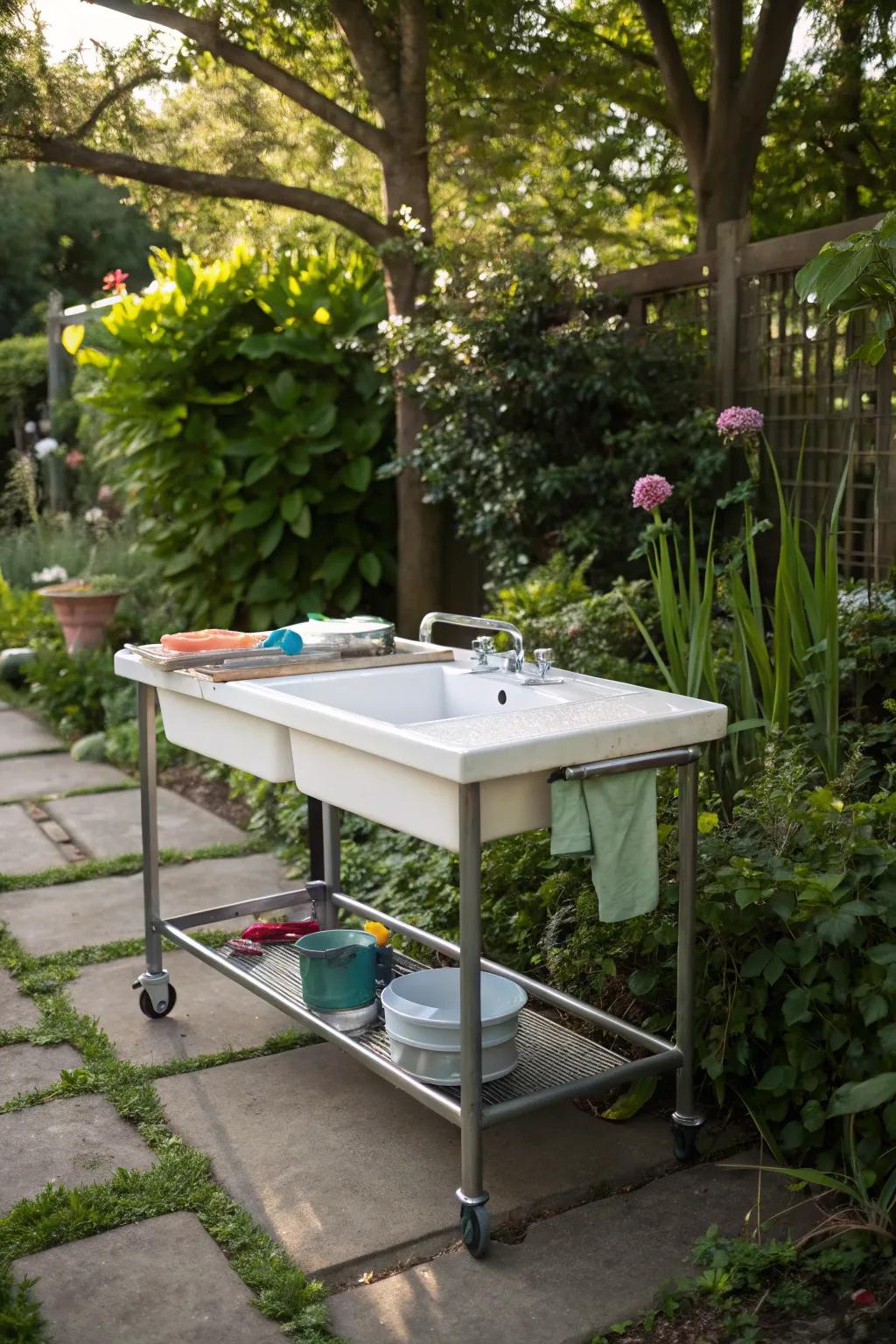 A mobile fish cleaning table ready to move wherever needed.