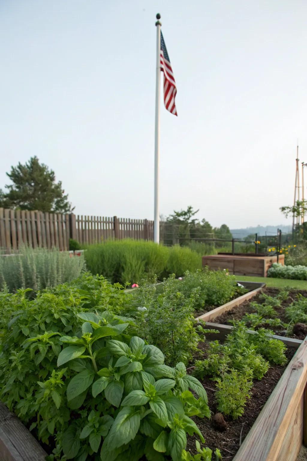 Spice gardens infuse fragrance and function to flagpole landscaping.