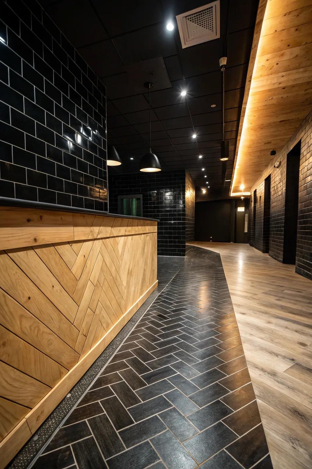 Bold contrast creates striking visual floor drama.