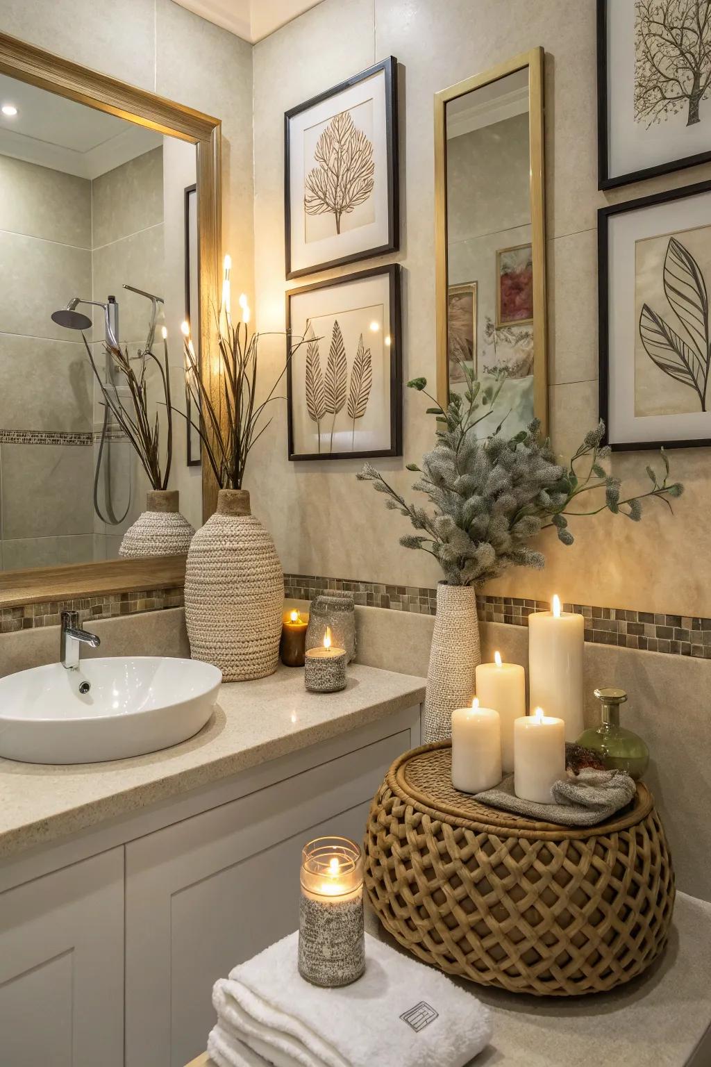 Personalized accents introduce design and warmth to your bathroom.