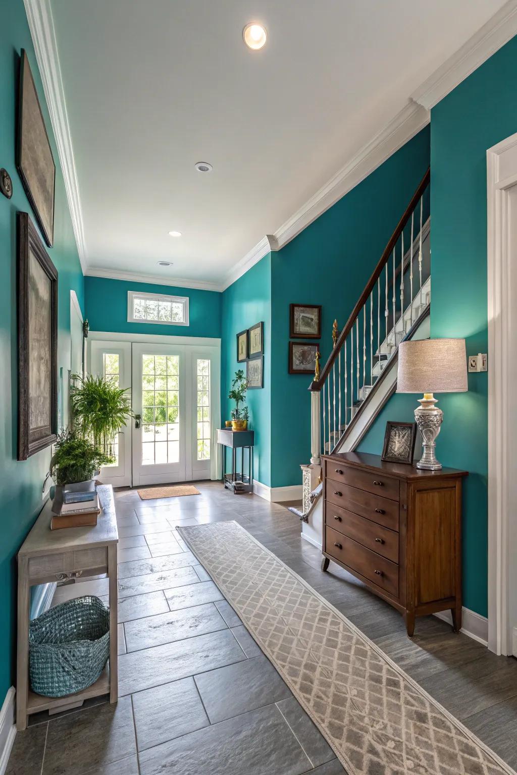 Unexpected hues can transform a foyer into a memorable space.
