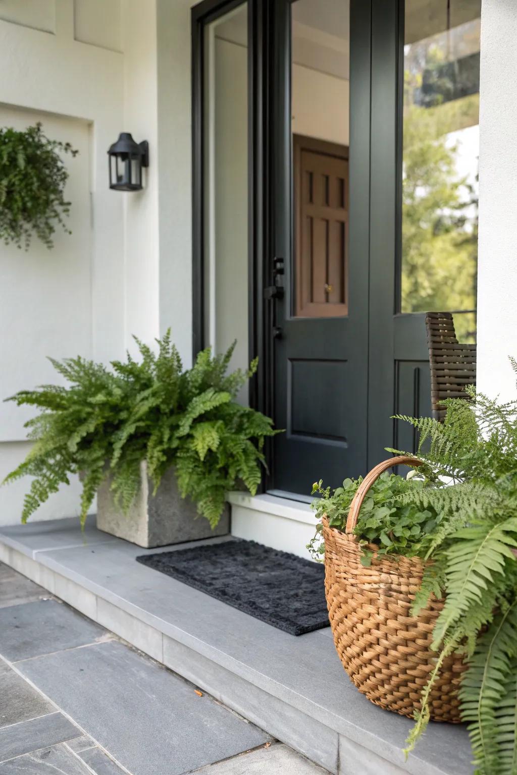 Minimalist verdure provides a fresh, contemporary look for your door.