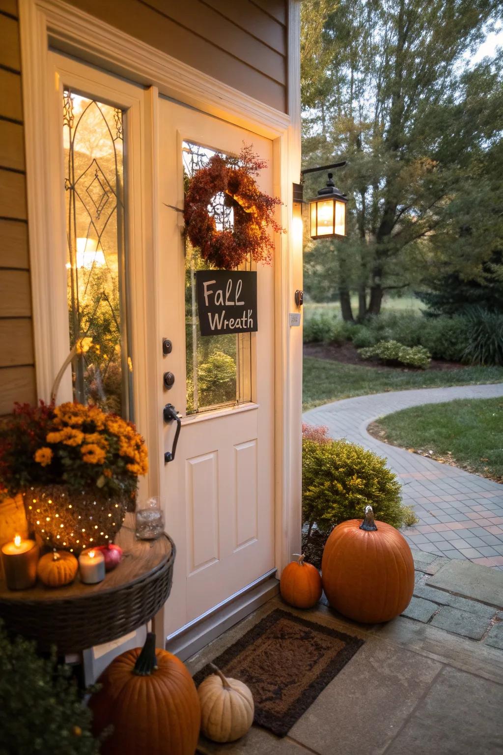 Garlands and boards finalize the seasonal aesthetic of a porch.