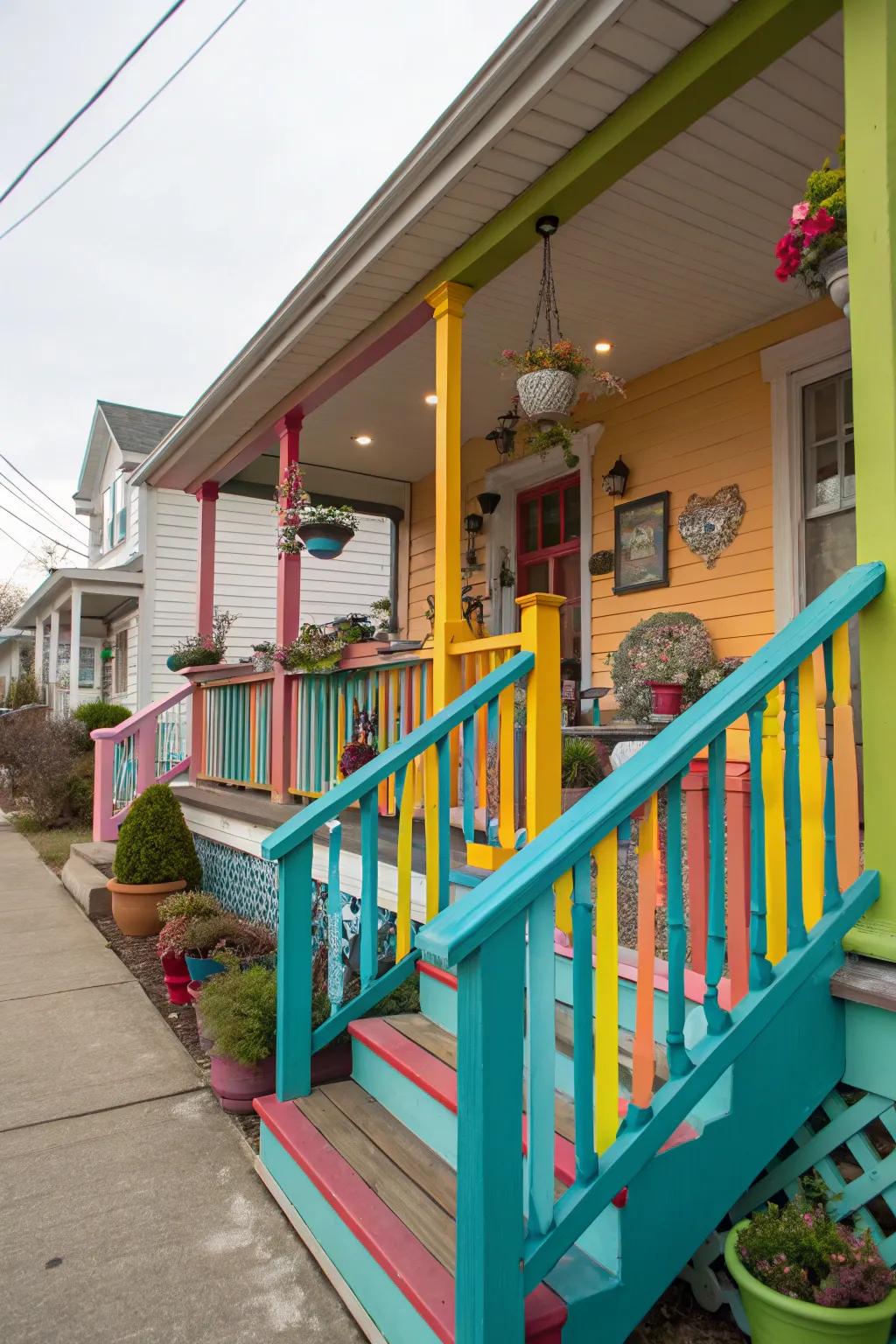 Colorful railings impart a playful, inviting touch.