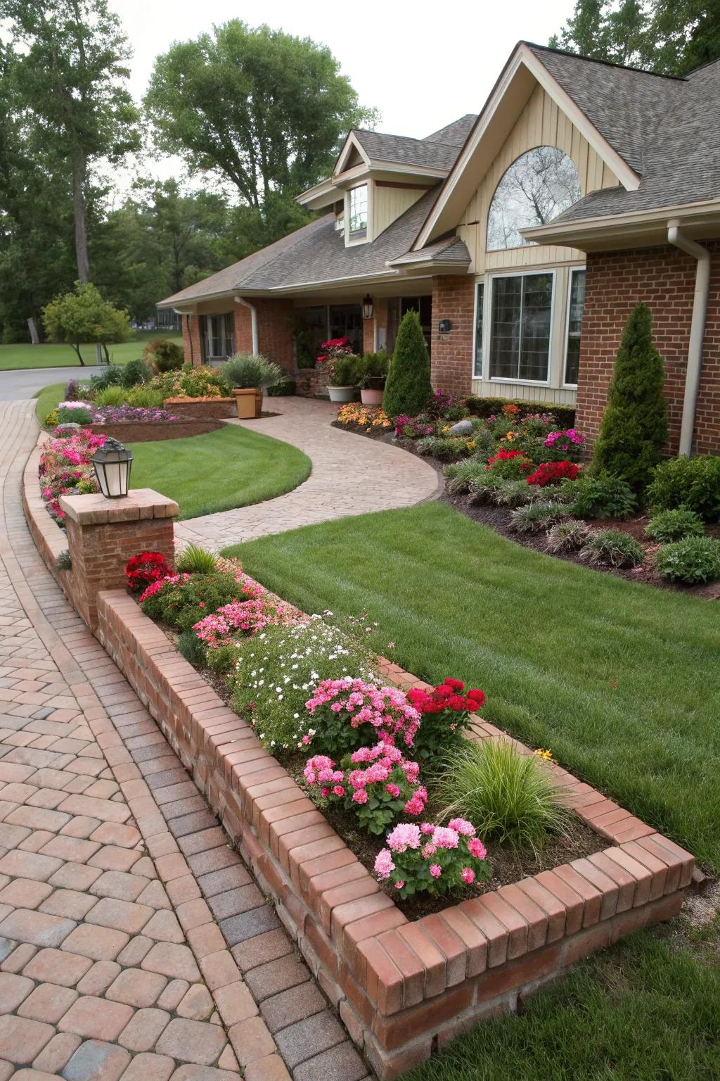 Brick surrounds maintain a tidy garden appearance.