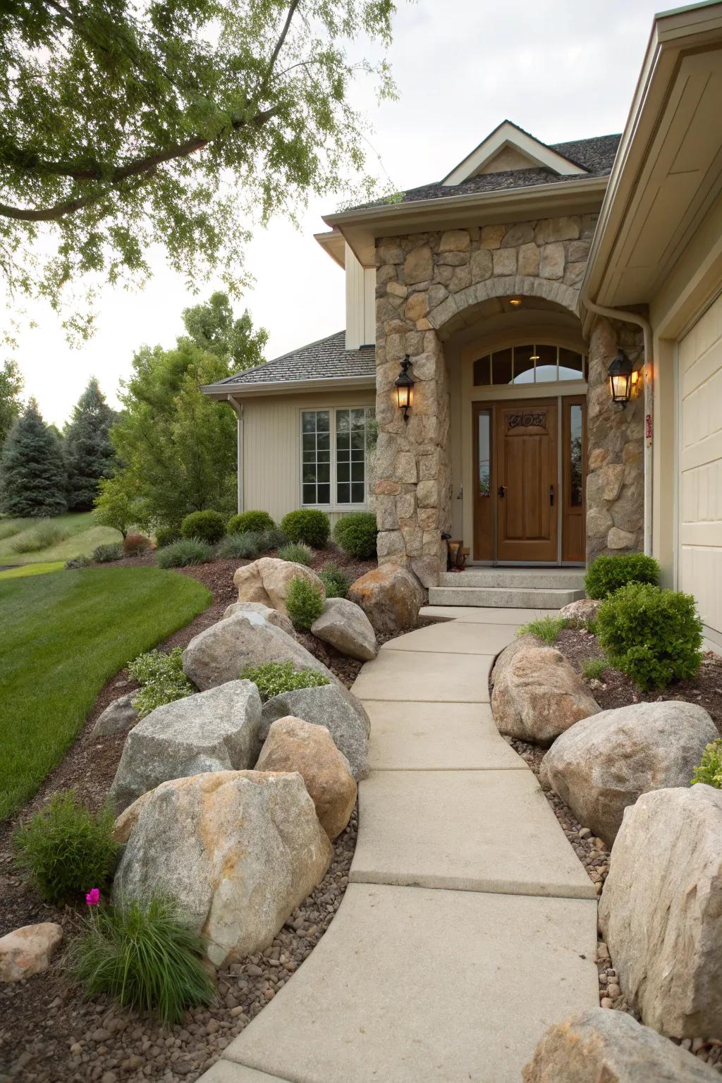 Stones make a welcoming frame for a home's entrance.