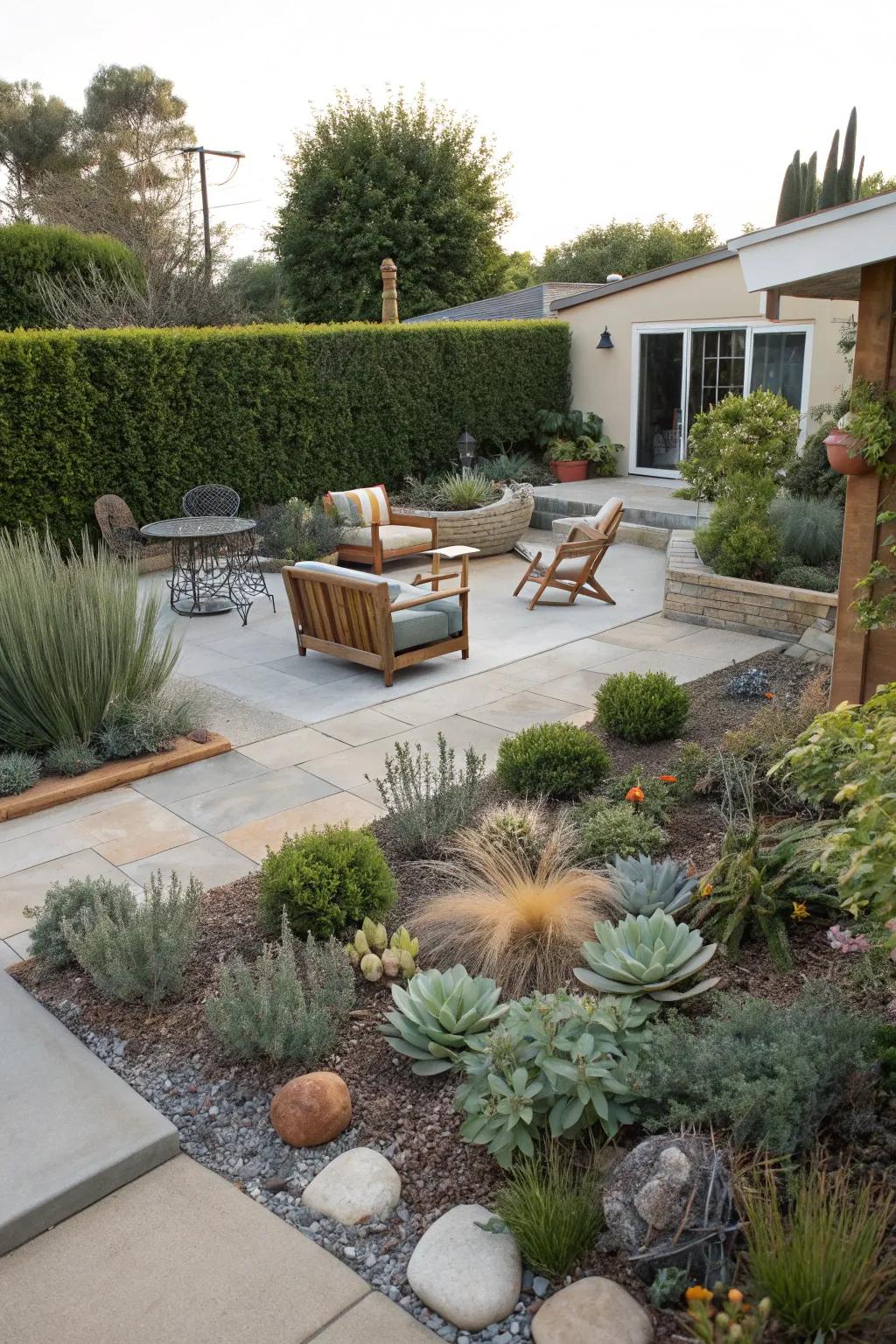 A harmonious fusion of pragmatism and beauty in xeriscape design.