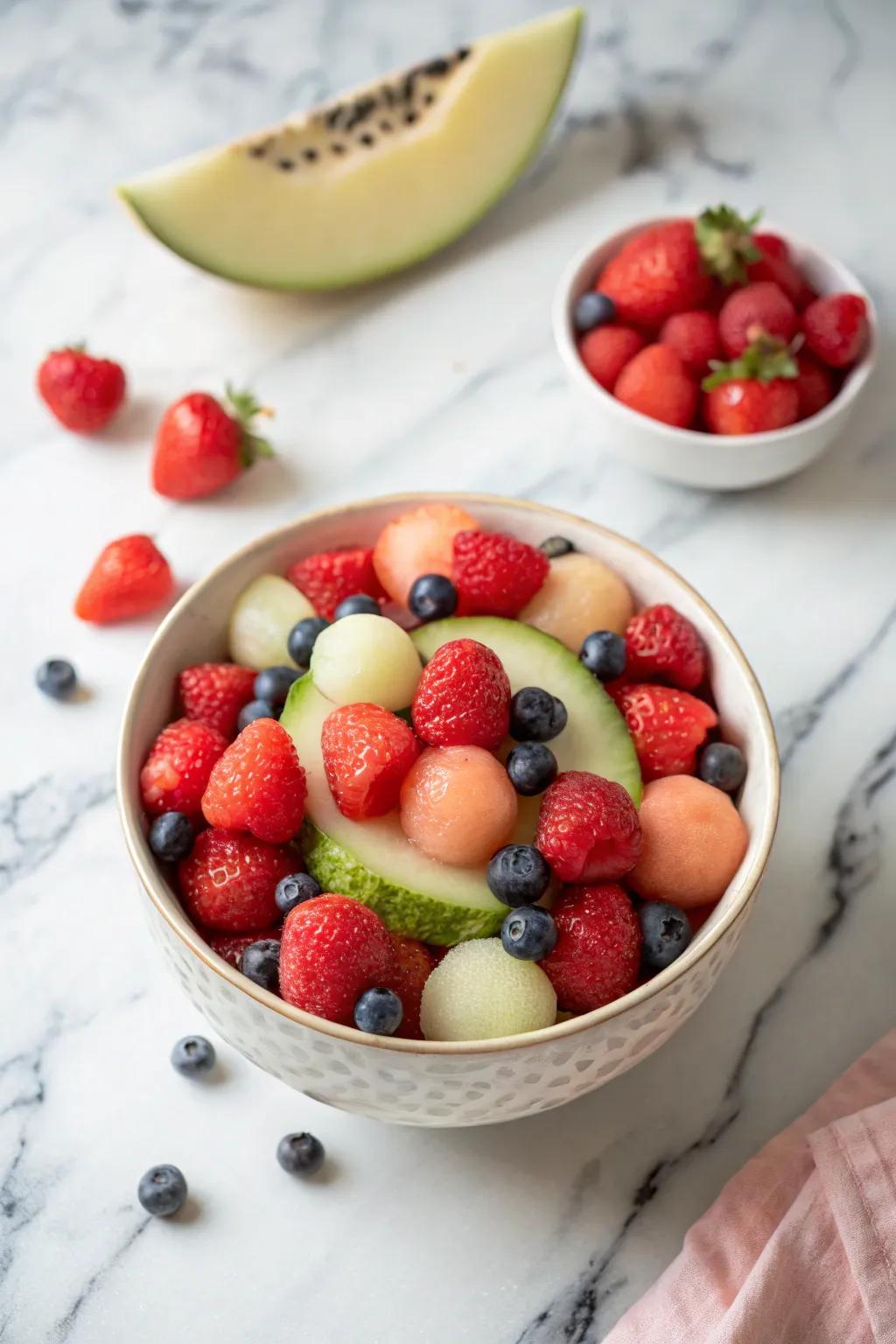 Melon and berry balls provide a pleasing, consistent texture.