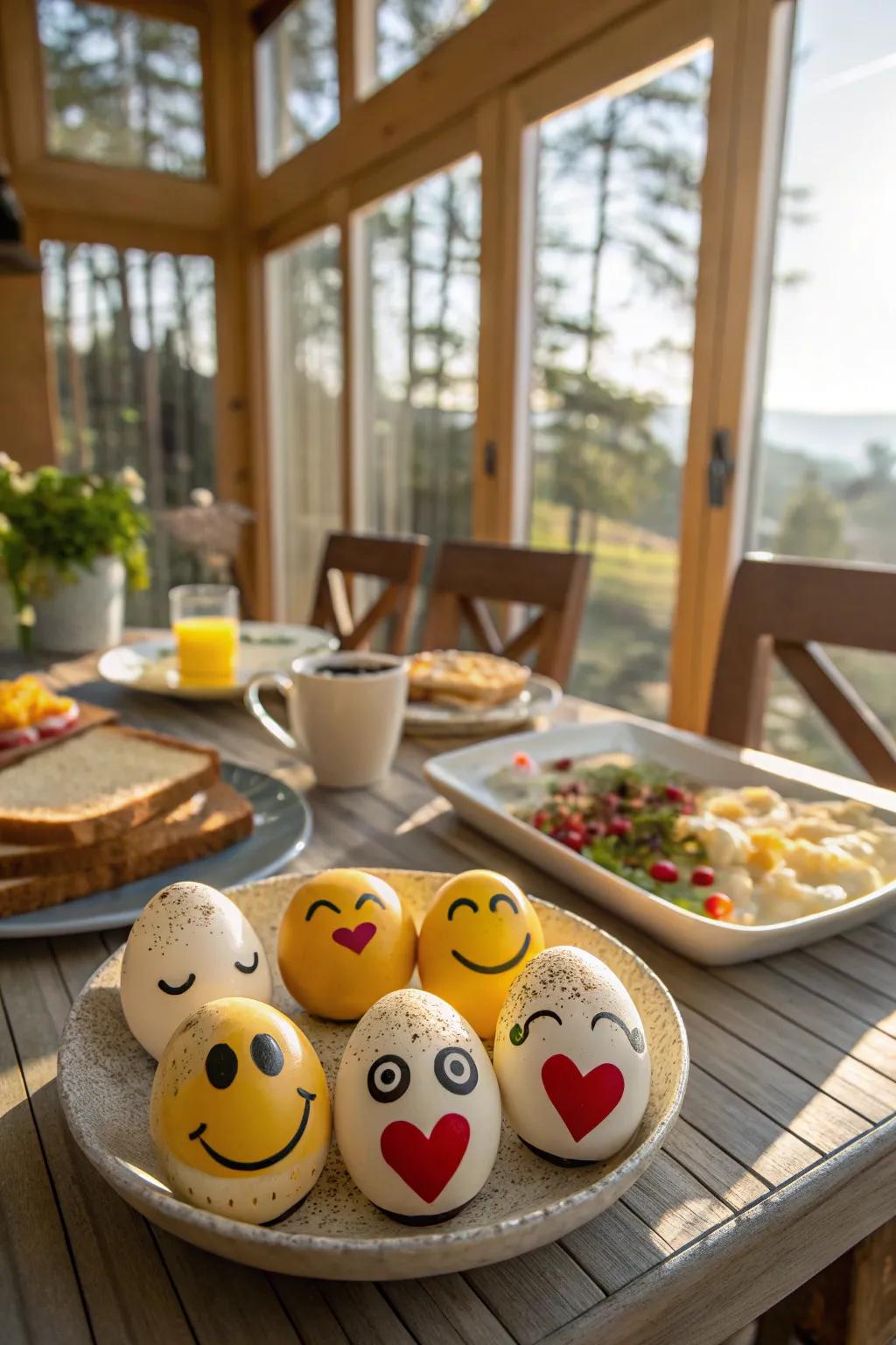 Emoticon eggs delivering a grin to everyone's visage.