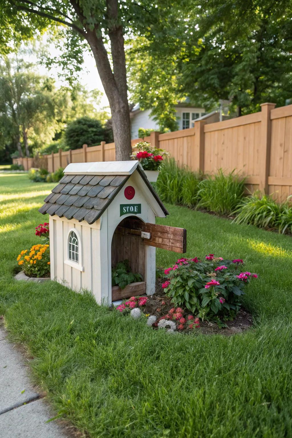 A delightful canine shelter mailbox paying homage to furry companions.
