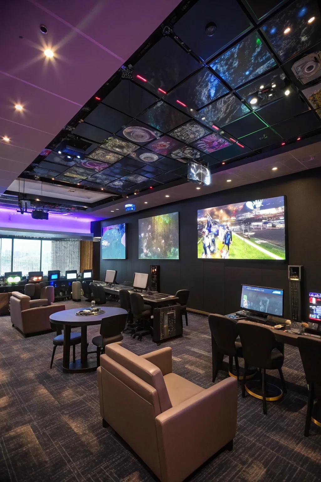 Interactive displays create an engaging ceiling feature.