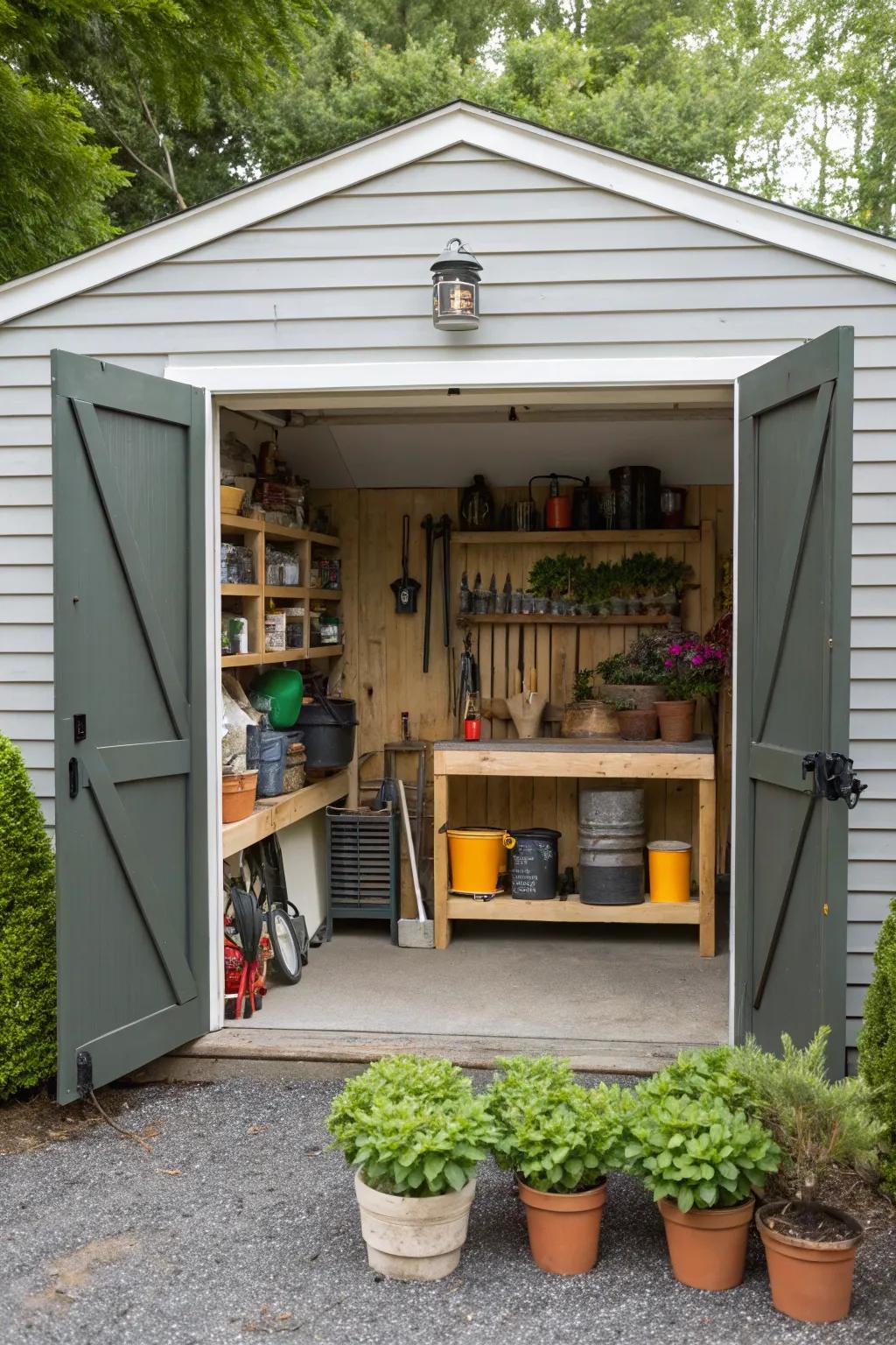 A versatile garage combined with a potting shed.