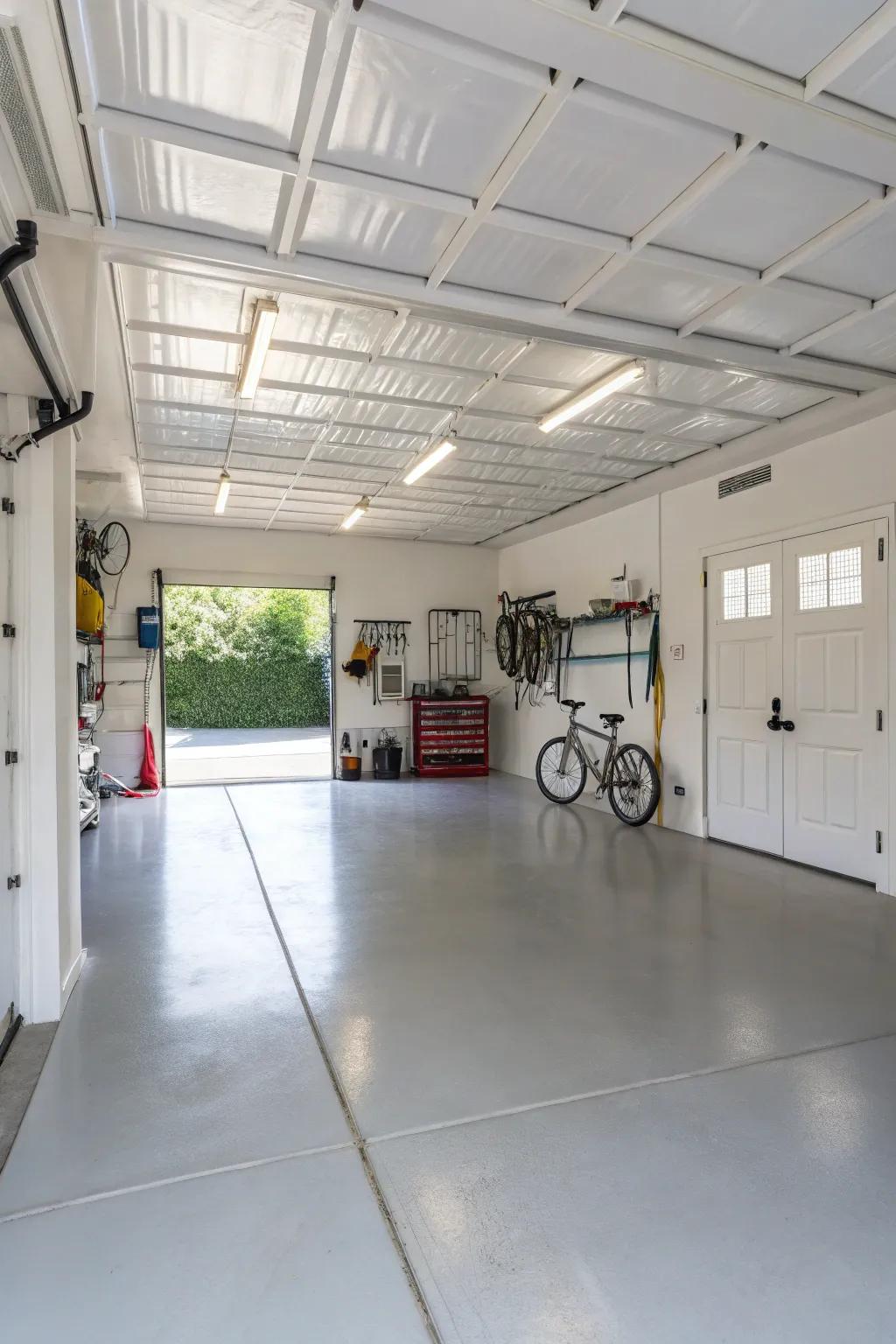 Radiant white enamel enhances light reflection, making the garage appear more spacious.