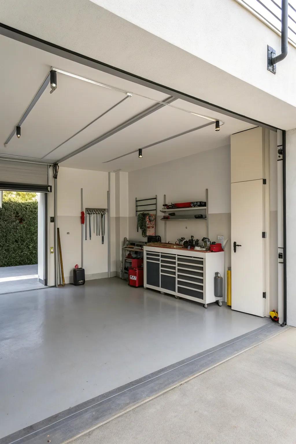 A simple garage design for a tidy and peaceful room.