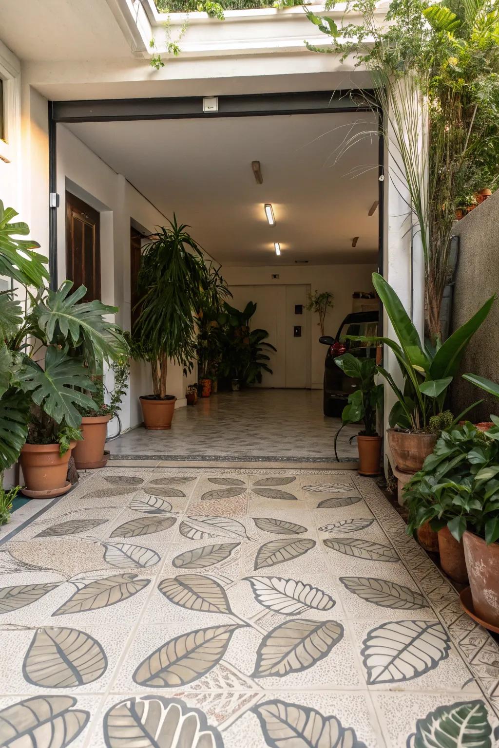 Create a serene space with nature-inspired tiles.