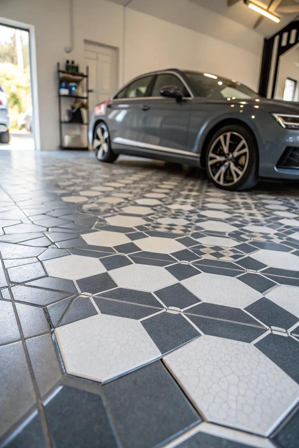 Geometric coverings contribute a contemporary elegance to your garage.