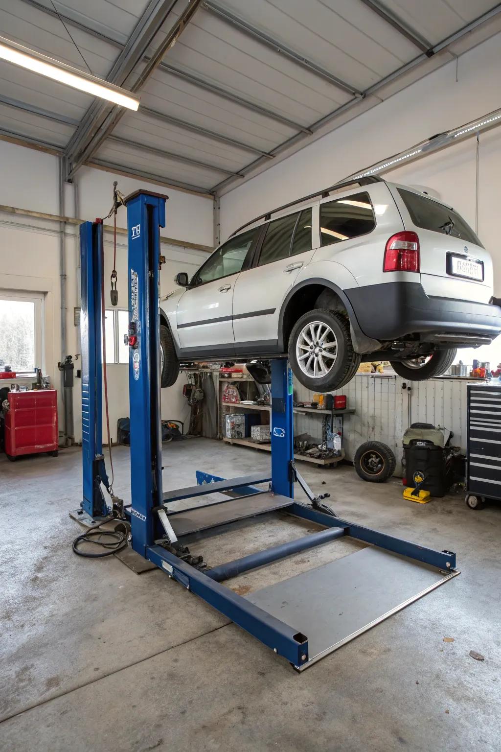 Portable car lifts offer adaptability for a variety of garage settings.